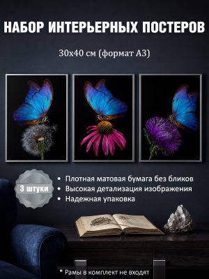 Набор постеров интерьерных на стену "Бабочки" 30x40 см