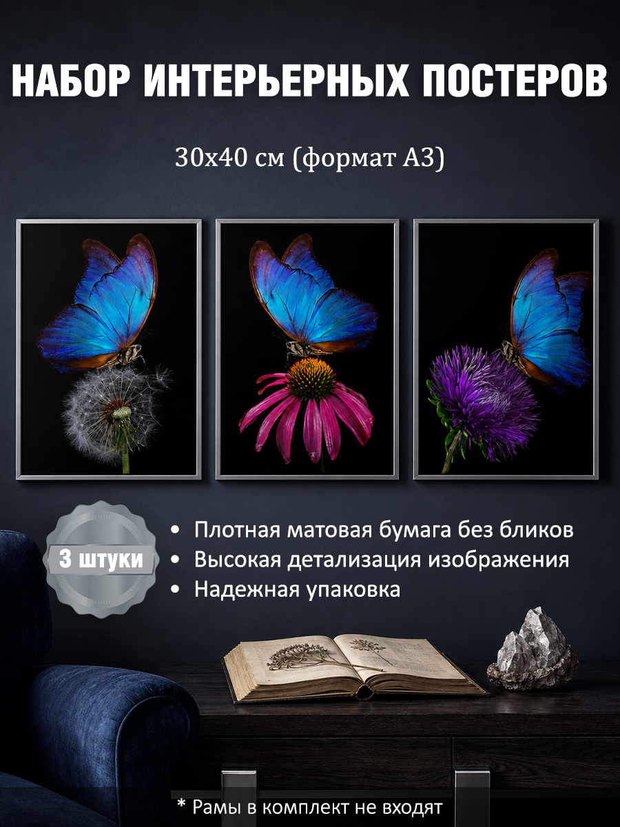 11329517454.jpg Набор постеров интерьерных на стену "Бабочки" 30x40 см