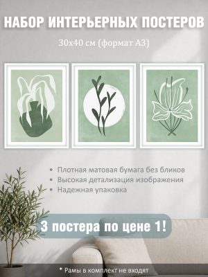 Набор постеров интерьерных на стену "Растения бохо" 30x40 см
