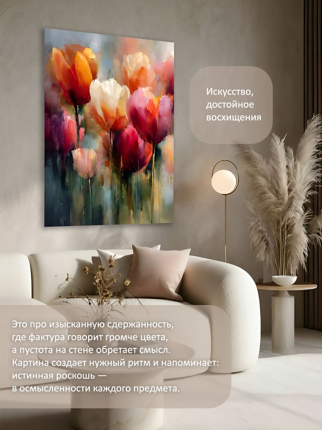 13326237619.jpg Картина на холсте интерьерная 50х70 см "Тюльпаны акварелью" — изображение 2