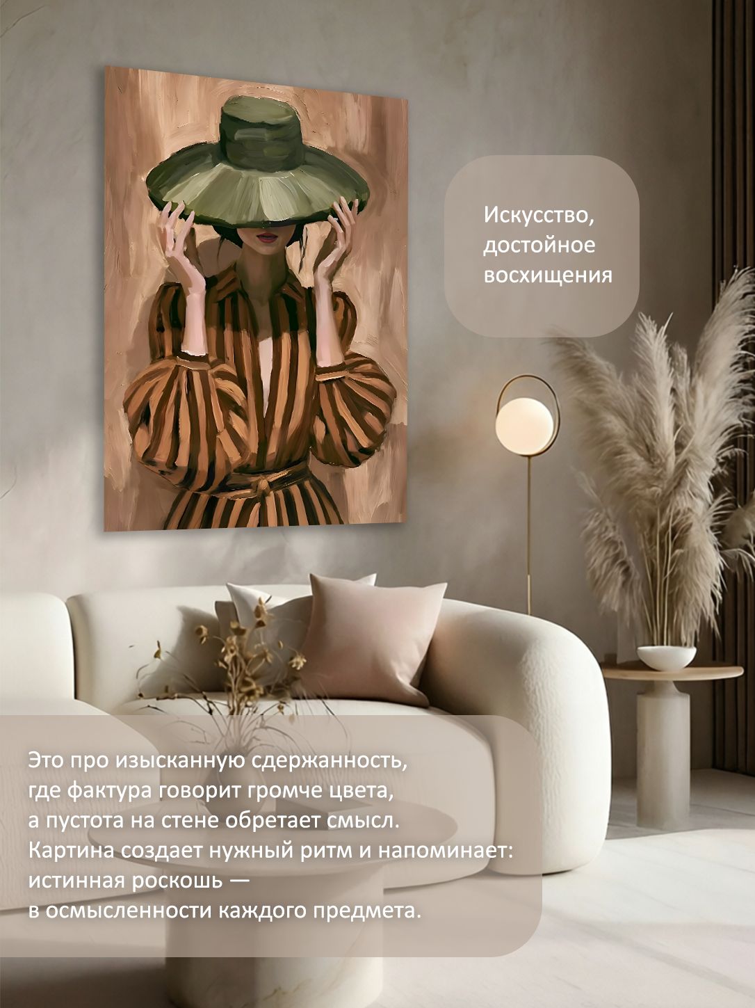 13326239538.jpg Картина на холсте интерьерная 50х70 см "Дама в шляпе" — изображение 2
