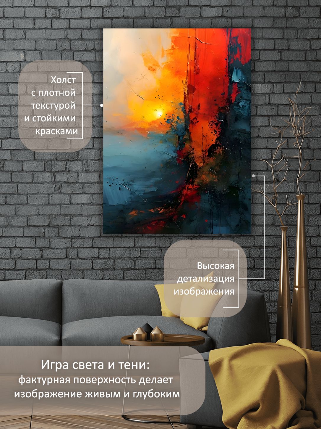 13449024031.jpg Картина на холсте интерьерная 70х100 см "Закат абстракция" — изображение 4