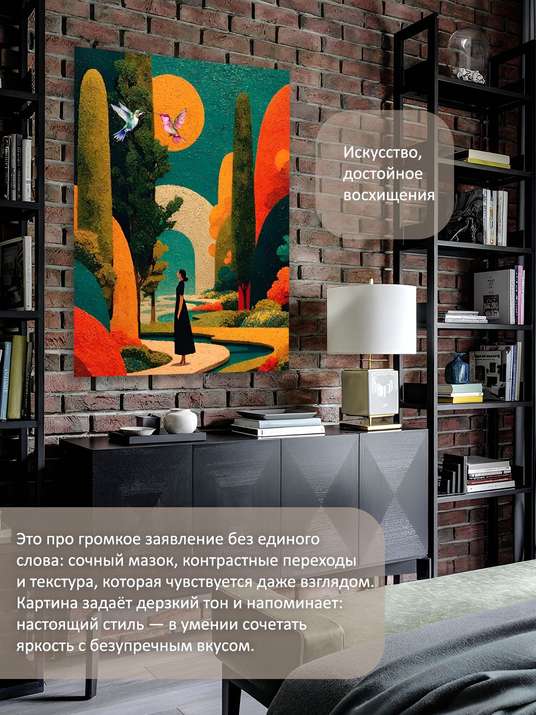 13449026311.jpg Картина на холсте интерьерная 70х100 см "Прогулка среди кипарисов" — изображение 2