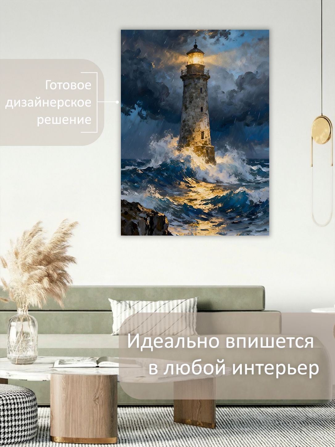 13449034623.jpg Картина на холсте интерьерная 70х100 см "Шторм и маяк" — изображение 3