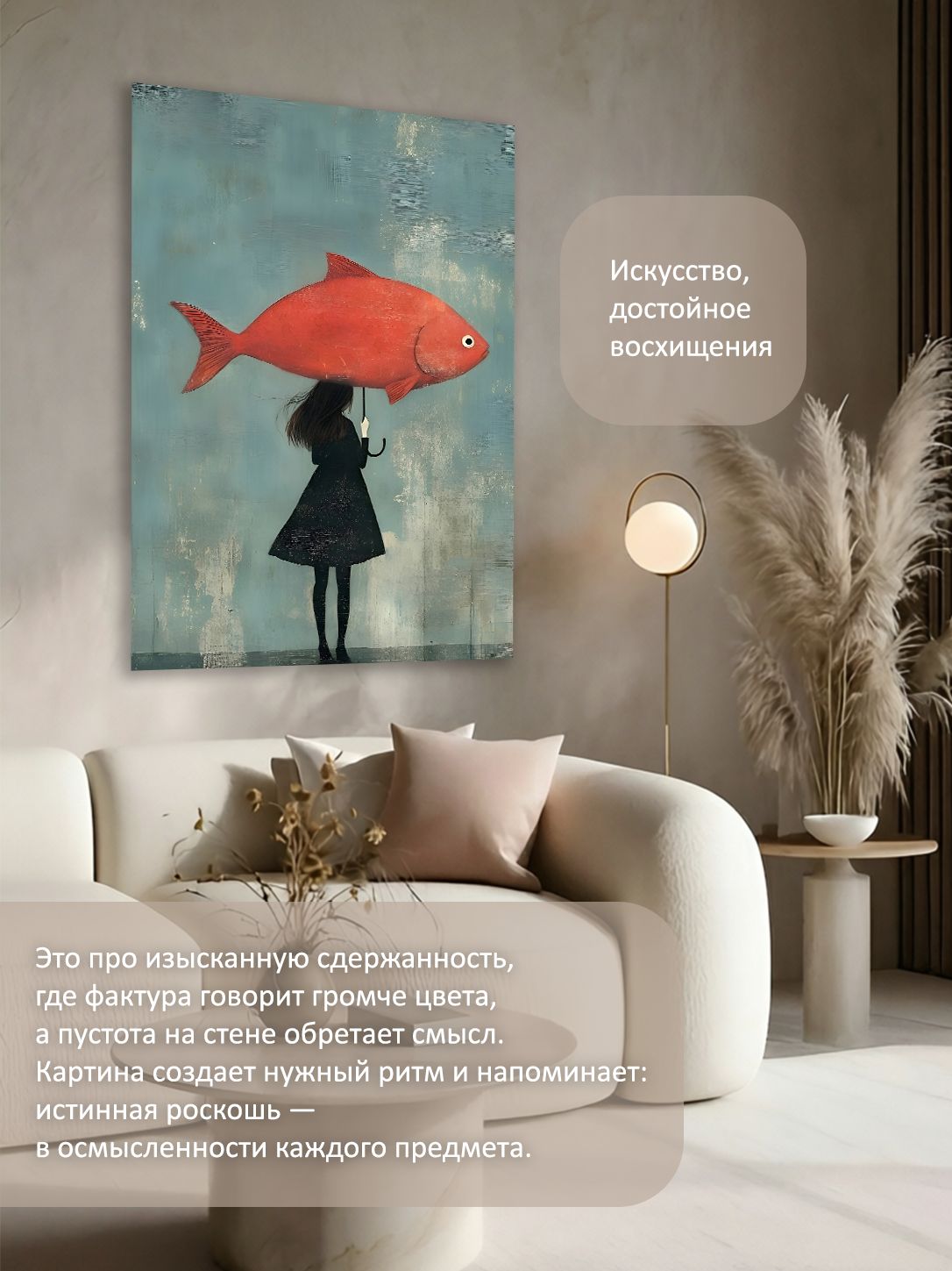 13549800889.jpg Картина на холсте интерьерная 70х100 см "Рыба-зонт сюрреализм" — изображение 2