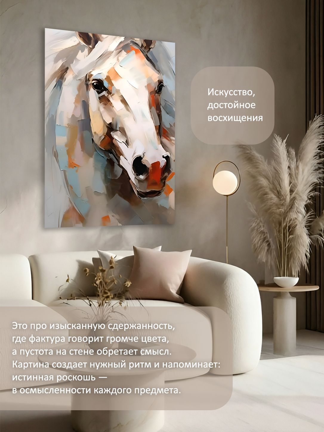 13549801458.jpg Картина на холсте интерьерная 70х100 см "Умный конь" — изображение 2
