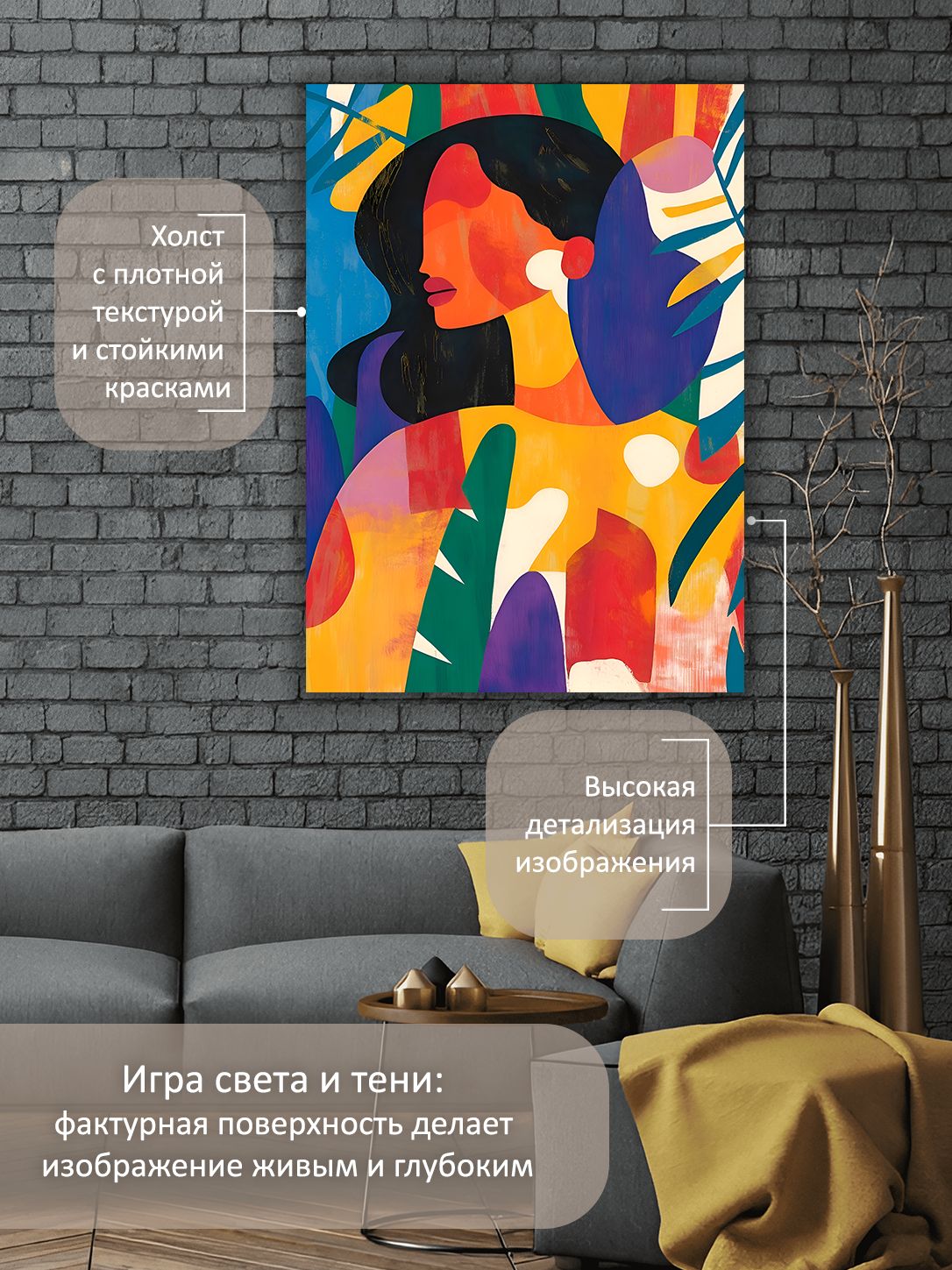 13592124473.jpg Картина на холсте интерьерная 70х100 см "Девушка авангард" — изображение 4