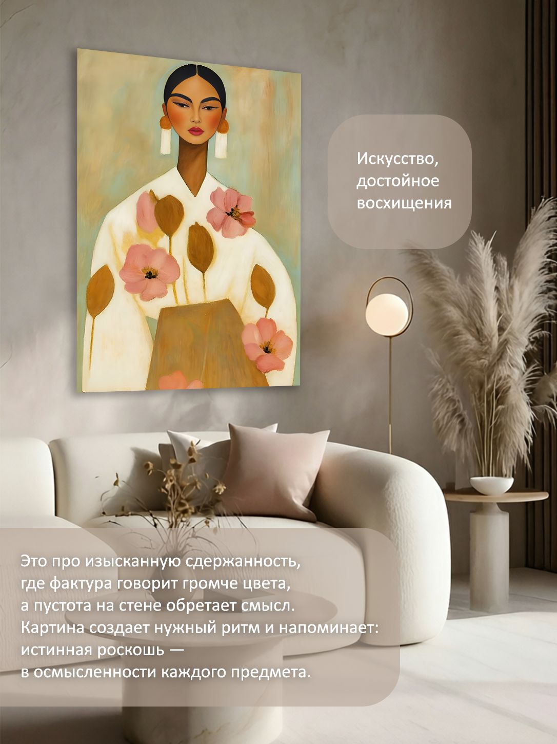 13592124904.jpg Картина на холсте интерьерная 60х80 см "Девушка в цветочном платье" — изображение 2